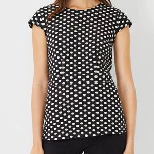 Ann Taylor Black and White Polka Dot Cap Sleeve Peplum Top NWT